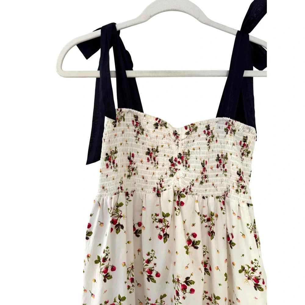 J.Crew Tie Shoulder Smocked Floral Midi Dress S Cottagecore Coquette Preppy
